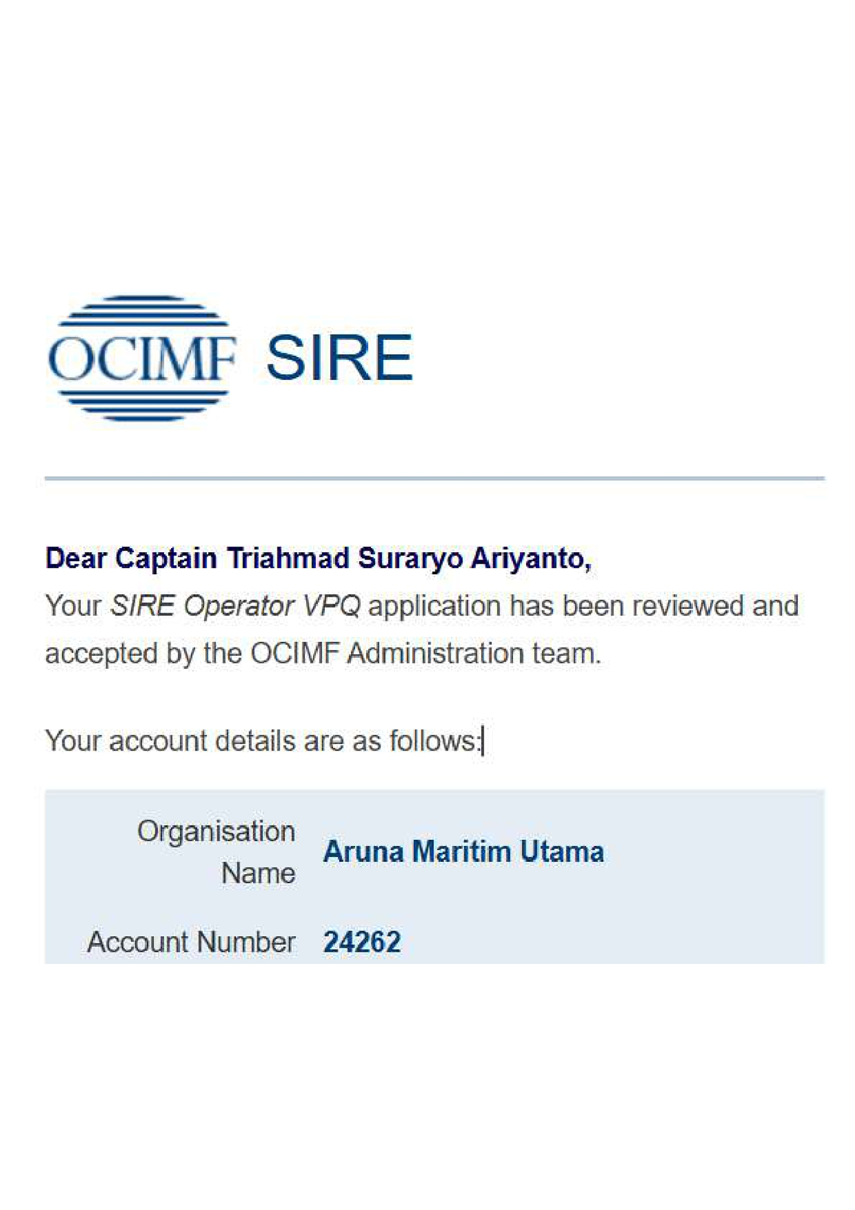 Sertifikat OCIMF Account